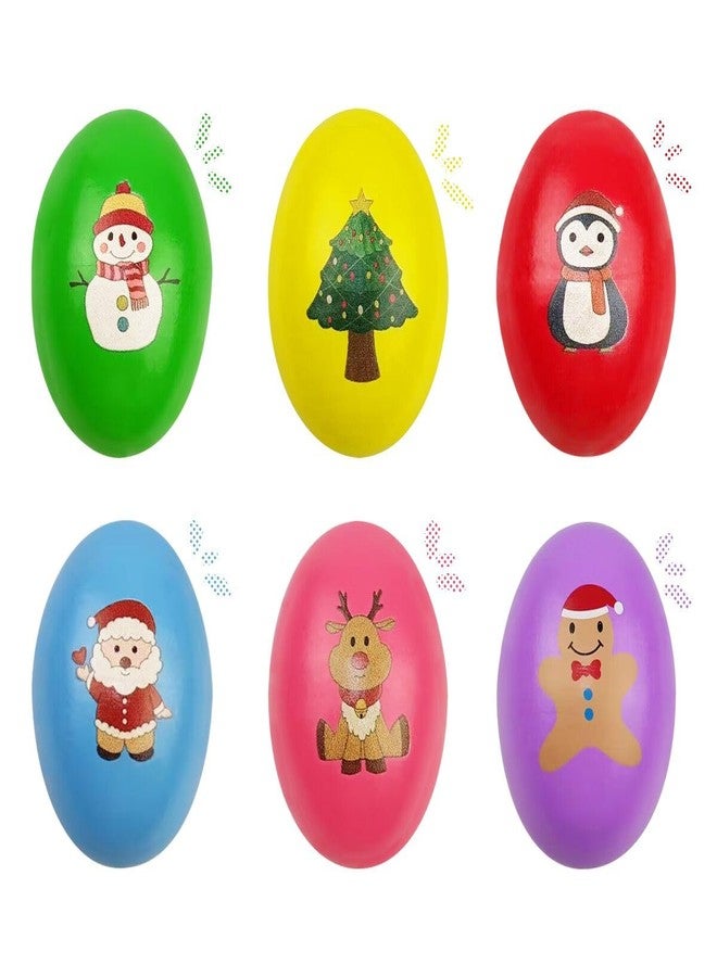 OCBTOW 6 Pack Christmas Wooden Shake Eggs Musical Eggs Shakers for Toddlers Kids Girls Boys Christmas Stocking Stuffers Gifts Party Favors - Image 1